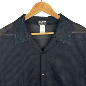 Vtg YMLA Shirt Men's L Night Club Semi Sheer 90s Disco Metallic Glitter USA Rare